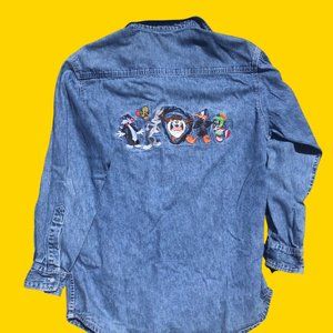 embroidered warner brothers looney tunes denim - S